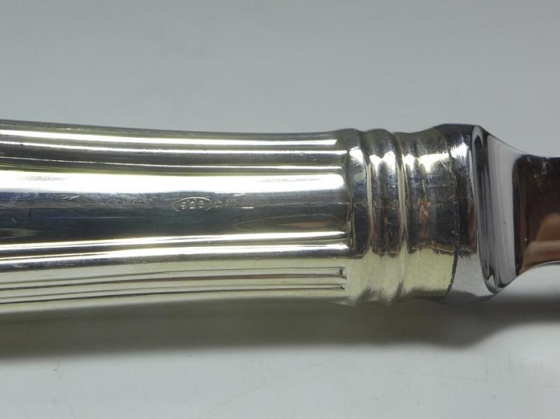 3x Buttermesser, Griff 925er Silber, Faden, L: 15 cm