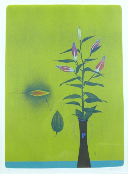 Wunderlich, Paul: Lilien auf gelbem Grund, Farblithografie 1997