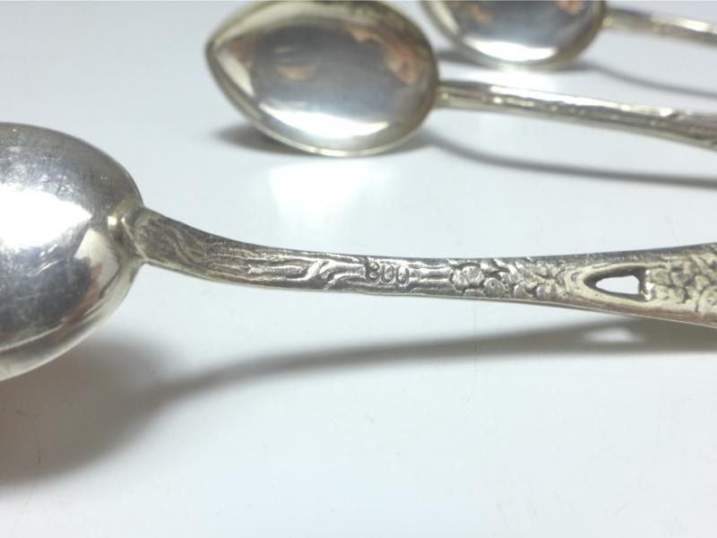 3x Mokkalöffel, 800er Silber, florales Dekor, L: 9 cm