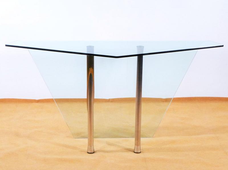 Design Konsoltisch, Glastisch mit Metallsäulen