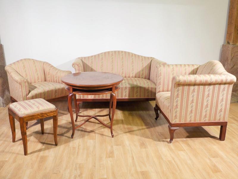 Sofagruppe, Biedermeier Stil, nußbaumfarben, Federkernpolsterung