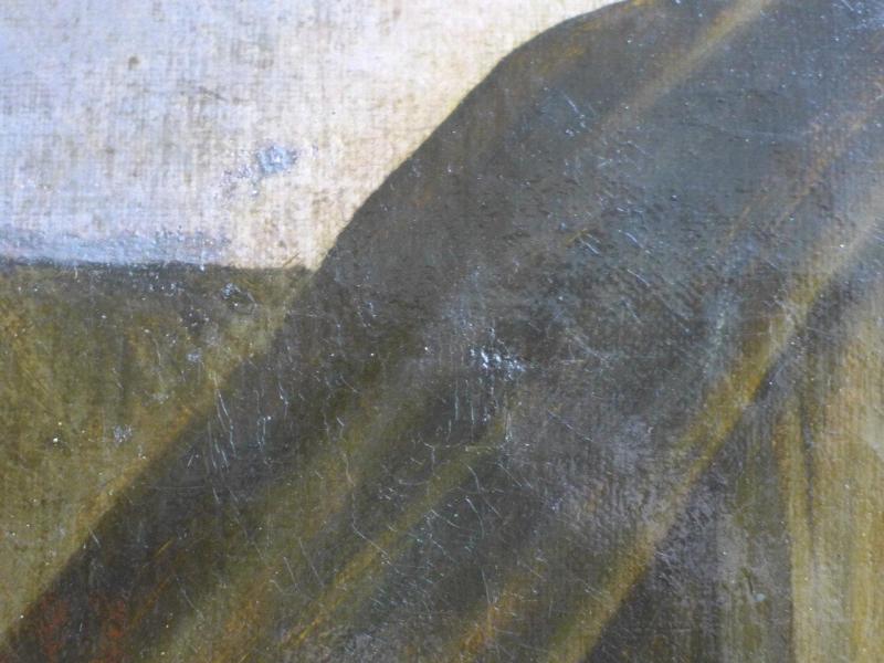 L. Berger ?: Gemälde 2 Mönche im Gespräch vor Haus sitzend, bergige Landschaft