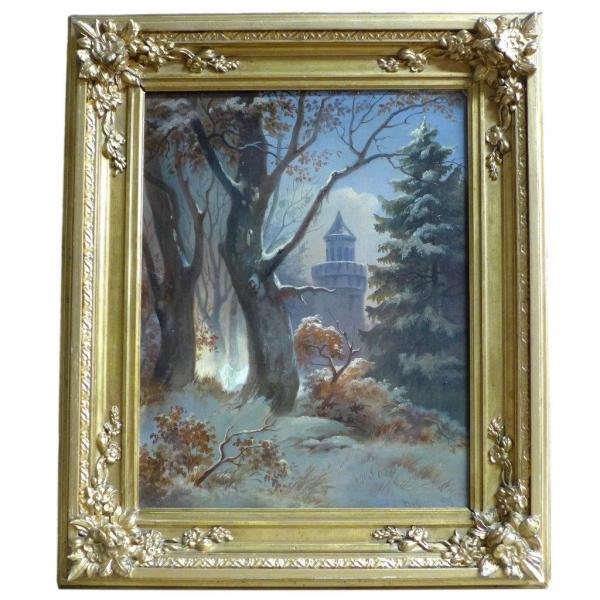 M. v. Gilsa, 1876: Gemälde Burg im verschneiten Wald