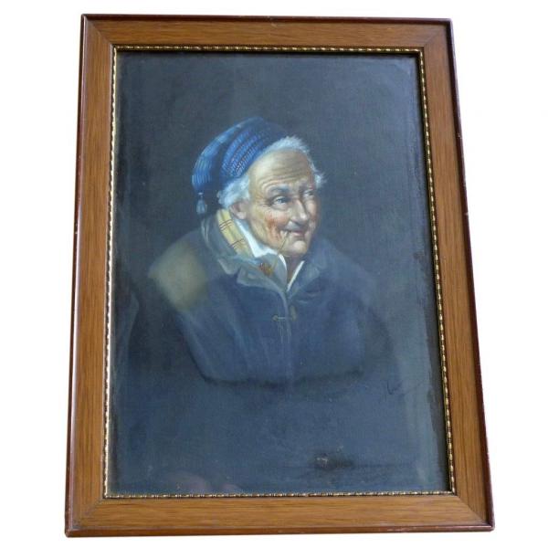 Gemälde Portrait Alter Mann mit Pfeife
