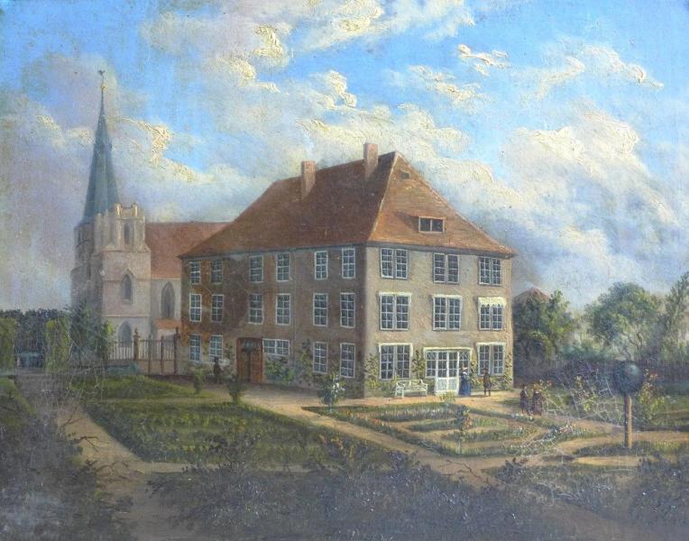 Monogrammist Gemälde Herrschaftliches Haus mit Garten