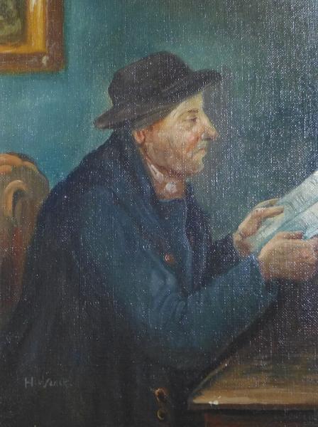 H. Wenck, 19. Jh.: Paar Gemälde Pfeife rauchender Mann mit Likörglas, Lesender Mann. Öl auf Leinwand