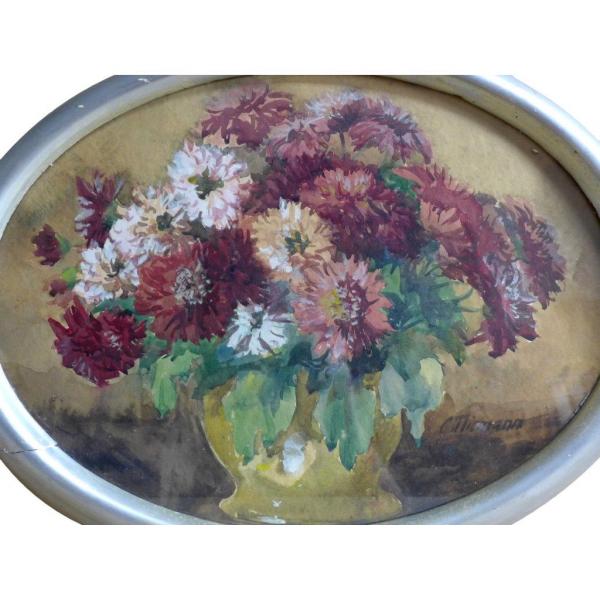 C. Niemann: Gemälde Blumen in Vase, Rote Astern