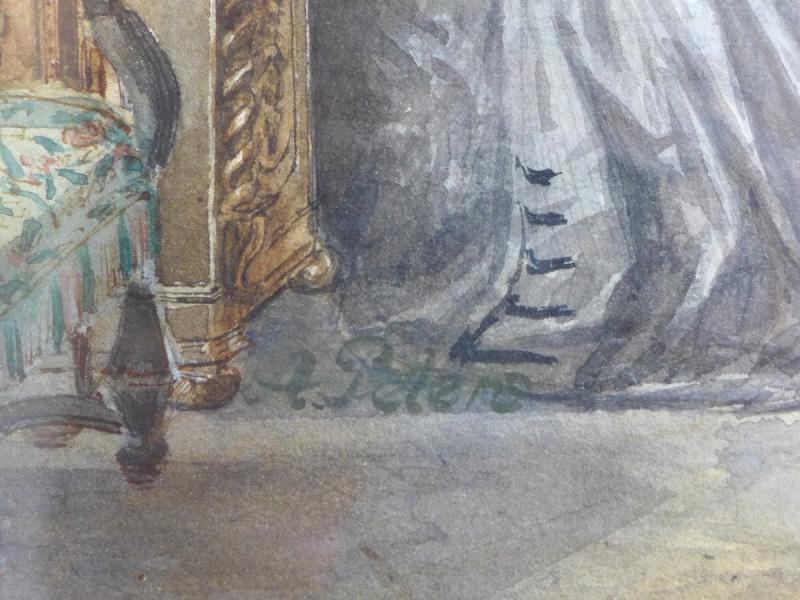 A. Peters: Gemälde Barock Interieur, Gutbürgerliche Dame am Schreibtisch sitzend