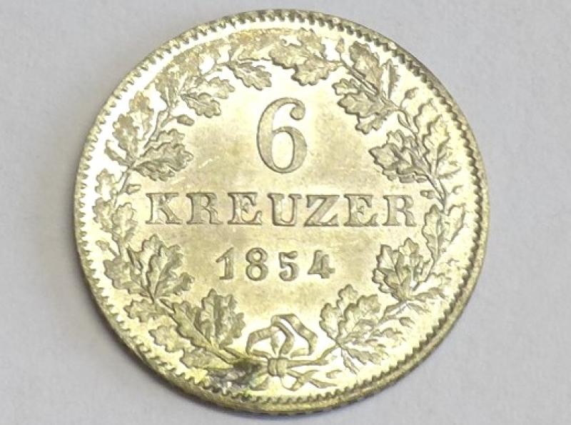 Münze 6 Kreuzer, 1854, Freie Stadt Frankfurt, D: 20 mm