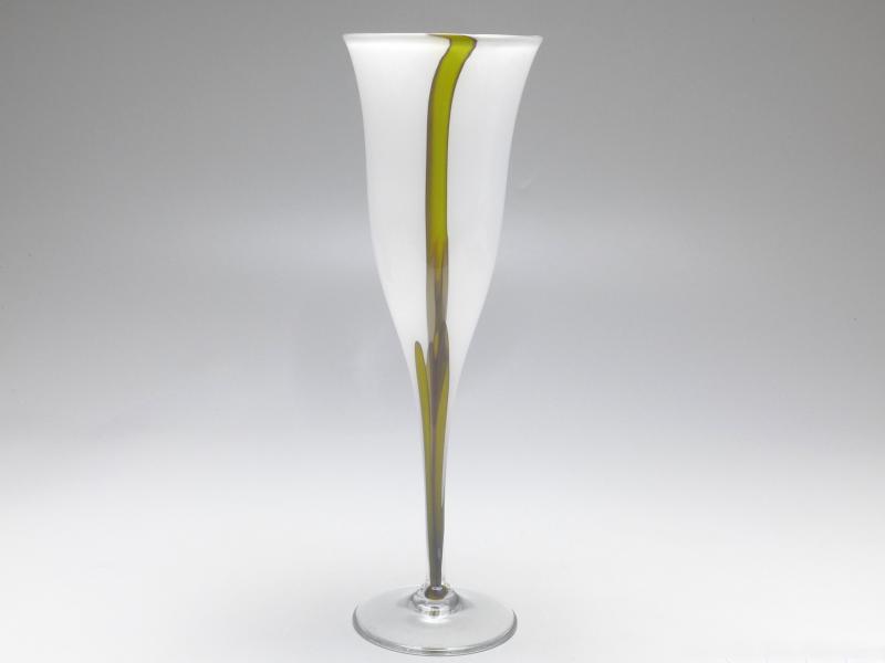 Trichtervase, Glashaus Udo Edelmann, weiß gelb, H: 31 cm