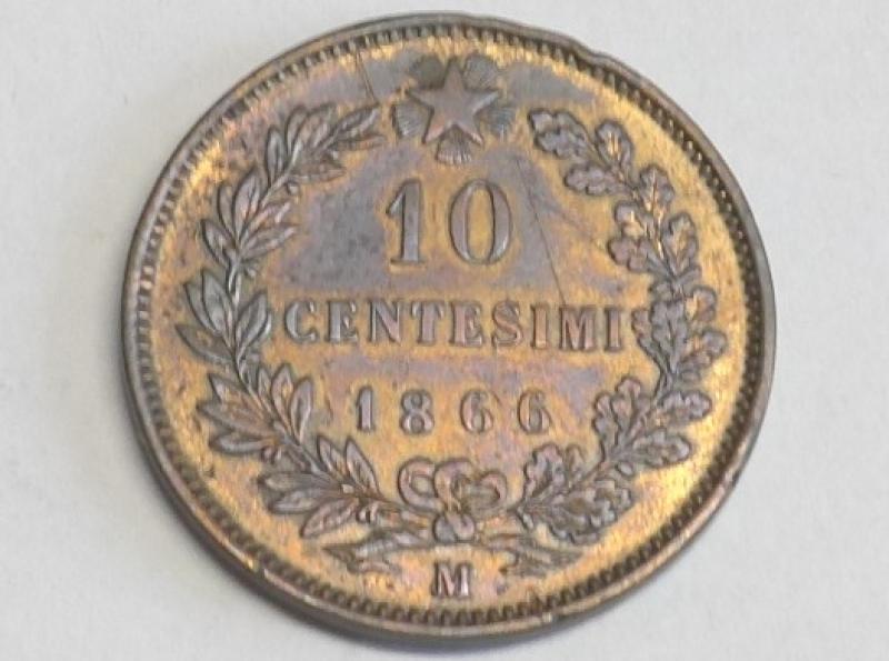 Münze 10 Centesimi 1866 M, Italien, Viktor Emanuel II. 1861-1878, D: 30 mm