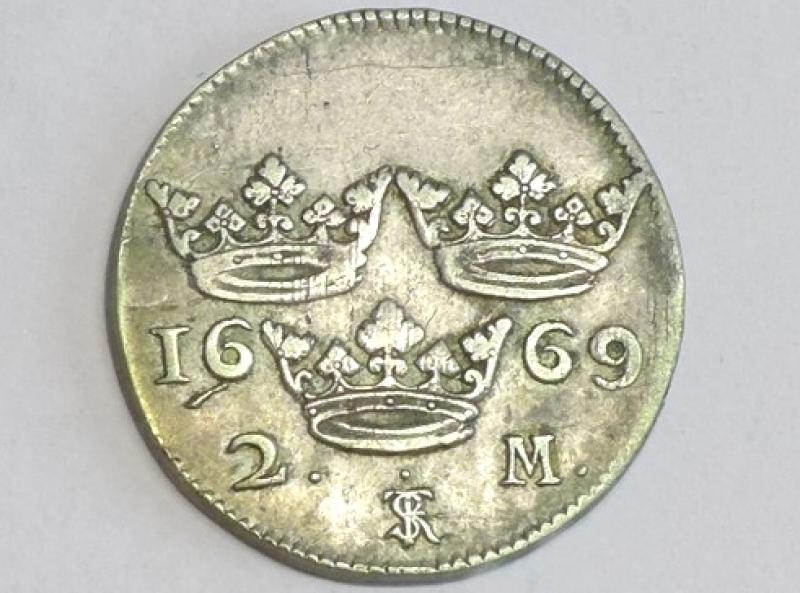 Münze 2 Mark, 1669, Schweden Karl XI. 1660-1697, D: 30 mm