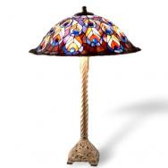 Lampe, Tischlampe, farbige Pfauenaugen Darstellung, H: 74 cm