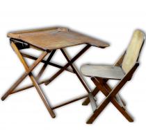 seltener Kinderschreibtisch mit Stuhl, ~1900, Buche, klappbar, höhenverstellbar