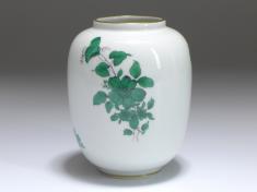 Augarten Wien Vase in Lampionform, grünes Blumen Dekor Maria Theresia, H: 10 cm