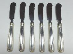 6x Buttermesser, Griff 925er Silber, Faden, L: 15 cm