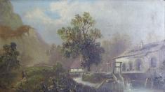 Dumont: Landschaft mit Mühle und Bachlauf, Öl auf Leinwand, 37 x 50 cm
