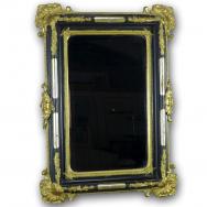 alter Spiegel, 19. Jh., Rahmen schwarz-gold, 72 x 52 cm