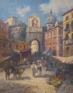 Gemälde Stadtansicht mit Markttreiben, Porta Capuana Napoli, Neapel, 19. Jh.