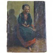Gemälde Sitzendes Mädchen mit Strohbesen