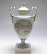 Vase, Deckelvase, Amphorenvase, Fürstenberg, Motiv Schloß Kassel, H: 32 cm