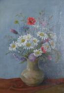 M. Kinitz: Gemälde Blumenstilleben in Vase. Öl / Hartfaserplatte
