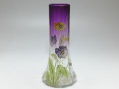 Vase, Harrach, Böhmen, um 1900, Glas, Blumendekor, Emailmalerei