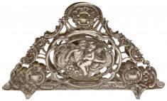 alter Serviettenhalter, Putti, Blüten, 800er Silber, 70 x 120 x 30 mm