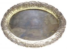 ovales Tablett, Rand mit Putti und Blüten, 800er Silber, 24 x 18,5 cm, 257 g